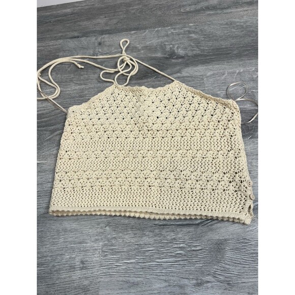 House of Harlow 1960 revolve Crochet Halter Beige Knit top only Boho NWT Small - Picture 4 of 7